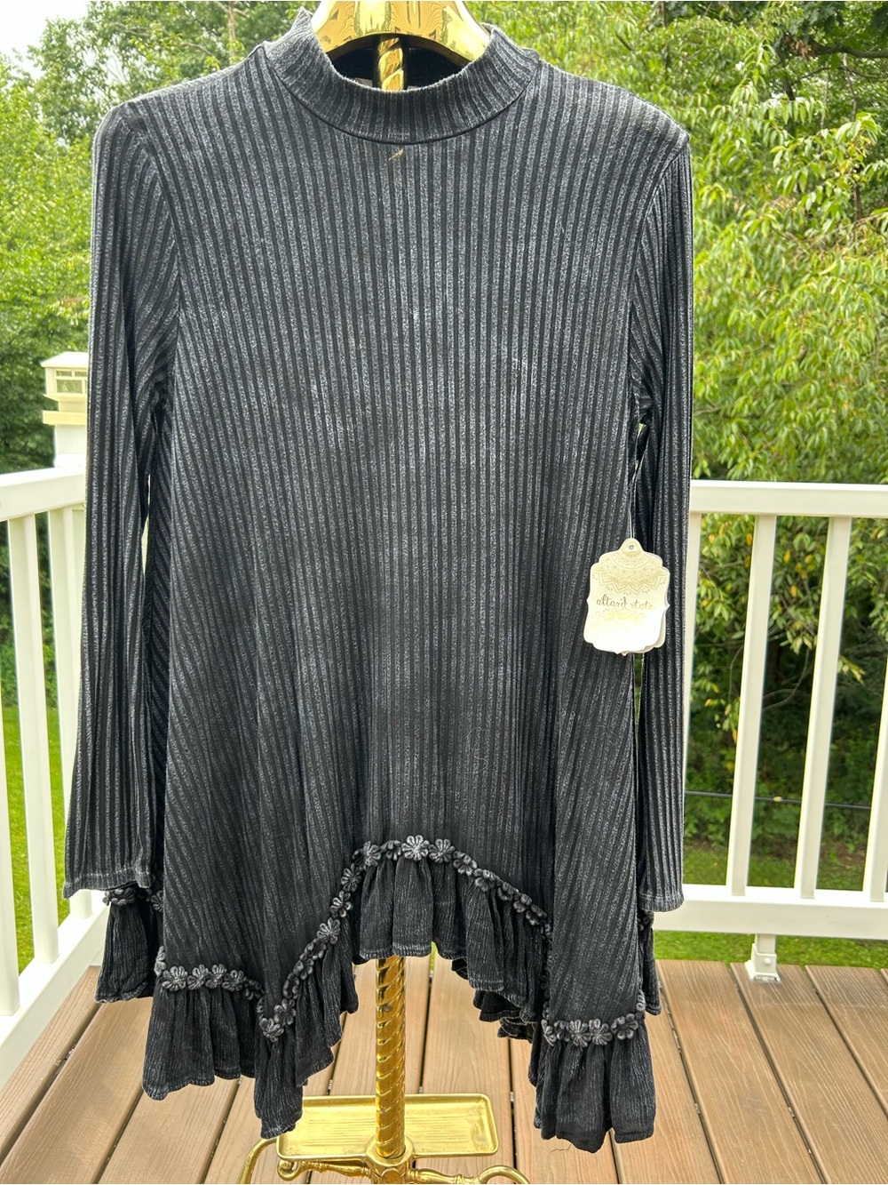 Altar’d State Black Ribbed Mock Neck Long-Sleeve Tunic dress